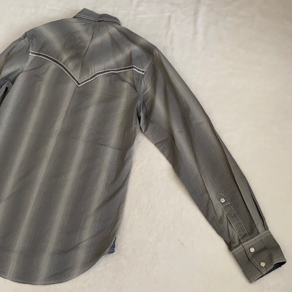 Rock 47 x Wrangler | Cotton Poplin Stripe Long Sleeve Western Pearl Snap Shirt S - Picture 15 of 16